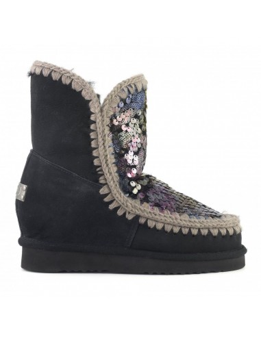 MOU Eskimo Boots Short with Wedge, Black, Multicolor Sequins - altamoda.shop