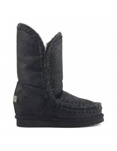 MOU Eskimo Inner Wedge Boots Tall in Colour Cracked Black - altamoda.shop
