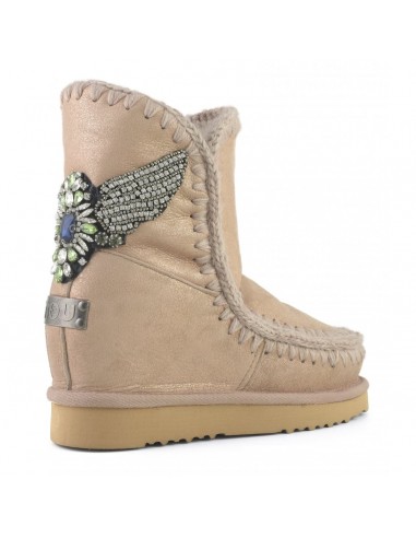 MOU Bota esquimal corta Cuña interior con Eagle Patch en Rosa Polvo Beige -  altamoda.shop