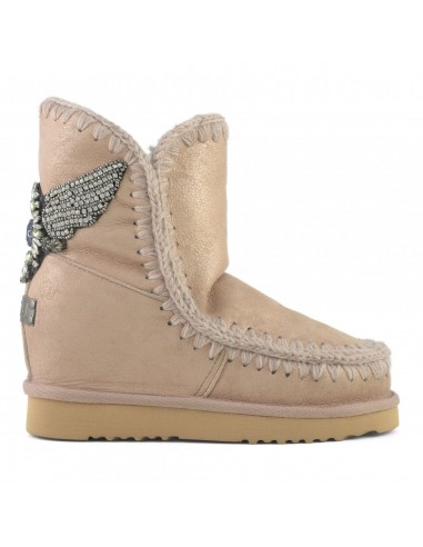 MOU Eskimo Inner Wedge Short Boot with Eagle Patch in Dust Rose Beige- altamoda.shop