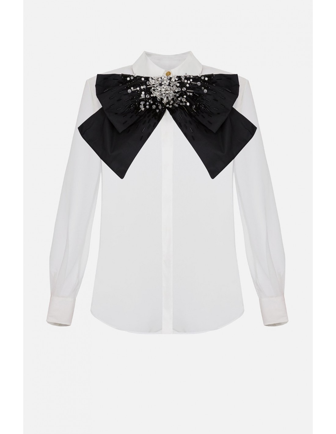 Elisabetta Franchi Organza blouse with maxi bow and rhinestones ...