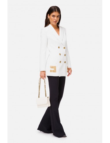 ボトムスその他 Elisabetta Franchi Double-Breasted White Jacket With ELISABETTA FRANCHI LINEN BLEND GABARDINE JACKET WITH LOGOED