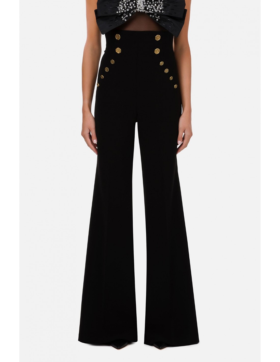 Elisabetta Franchi Bell Bottom Trousers With Gold Buttons Altamoda Shop
