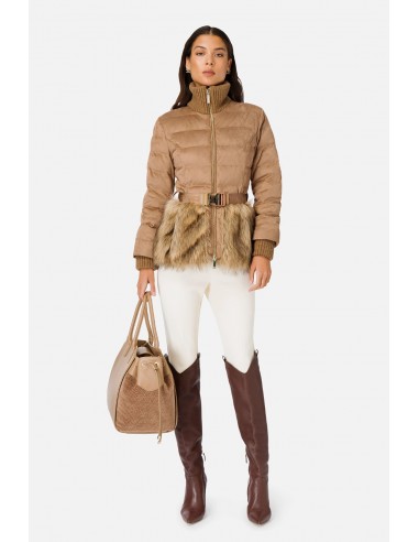 Quilted coat with fur and belt