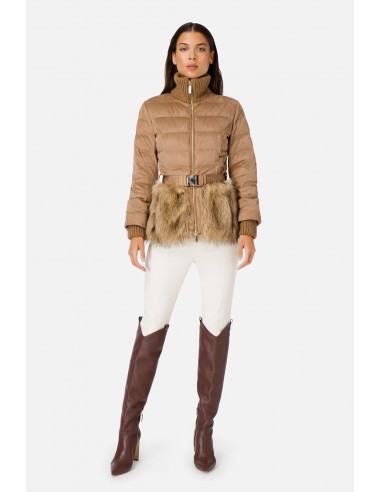 Quilted coat with fur and belt