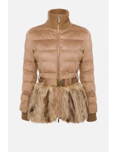 Elisabetta Franchi Abrigo acolchado con piel y cinturón - altamoda.shop - PI27H06E2