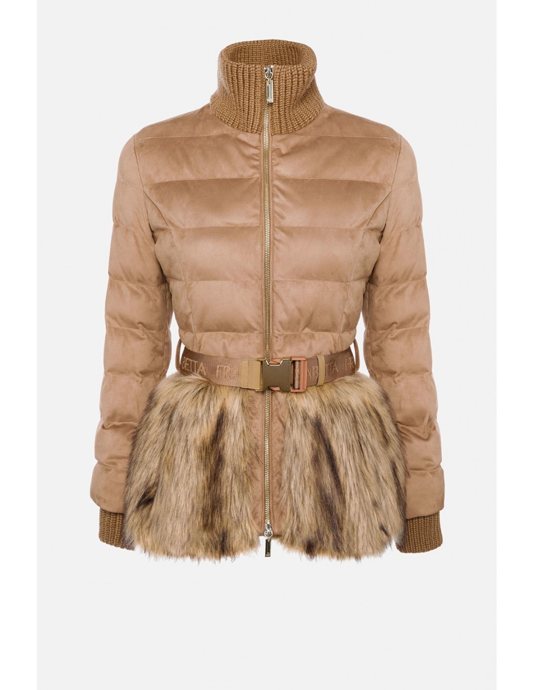 Elisabetta Franchi Quilted coat with fur and belt