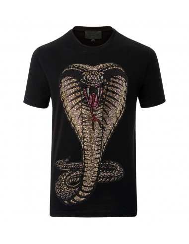 Philipp Plein T-Shirt The Snake with Crystals em altamoda.shop - P18C MTK2158 PJY002N