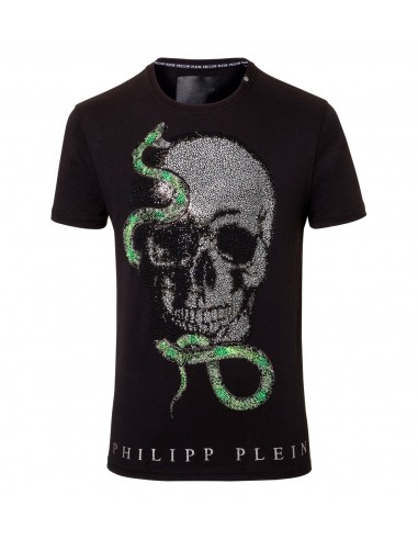 T-Shirt Philipp Plein Crâne avec serpent vert chez altamoda.shop - P18C MTK2142 PJY002N