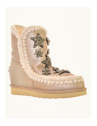 MOU Short Eskimo Boots, Inner Wedge, Crystal Stars, Rose Beige - altamoda.shop