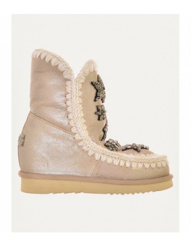 MOU Botas Esquimales Cortas, Cuña Interior, Estrellas de Cristal, Beige Rosa  - altamoda.shop