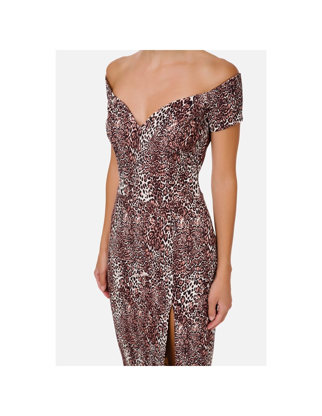 Elisabetta Franchi Animal Print Midi Length Dress met Scoop Neckline