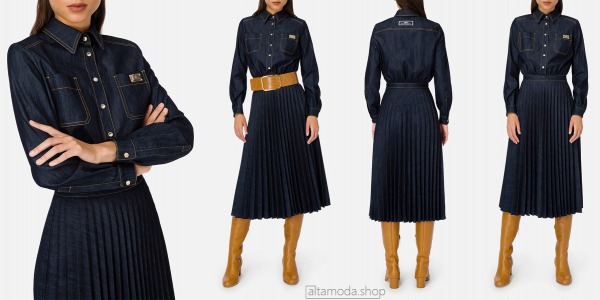 Elisabetta Franchi Denim dress with pleated skirt