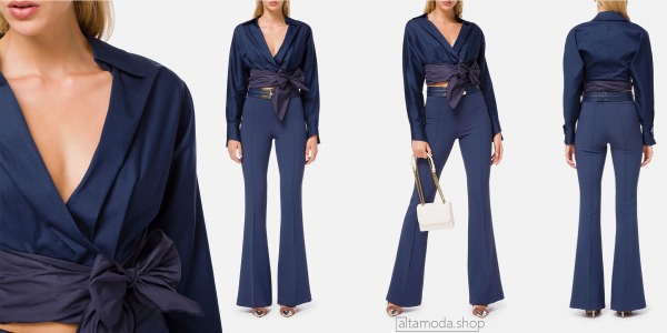 Elisabetta Franchi Blusa de algodón con un maxi lazo en la cintura