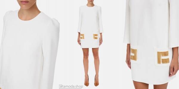 Elisabetta Franchi Vestido Branco Boxy com logótipo